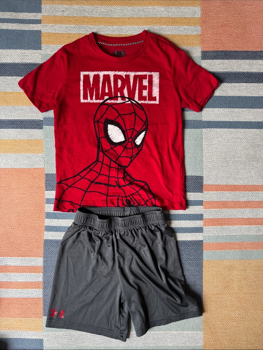 Marvel Red Spider-Man Graphic Tee for Kids with under armor shorts